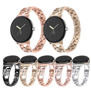 Diamant roestvrijstalen riem voor Google Pixel Watch Band Plum Blossom Metal Men Women Bling Bracelet voor pixel horlogebanden 240326