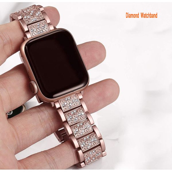 Bracelets de montre en acier inoxydable diamant Bracelets de montre Apple compatibles 44 mm/45 mm 44 mm 42 mm Housse de protection en métal robuste pour iWatch Series 8/7/6/5/4/SE Men