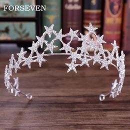 Diamond Star Tiara Bridal Wedding Hair Accessories Crystal Crown Tiara Handamade Bridal Hair Bijoux Party Gift 240430