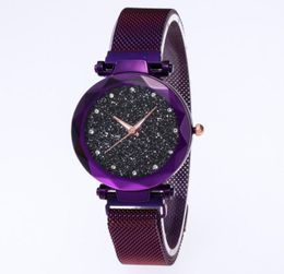 Diamond Starry Sky Dial Hermoso cuarzo Purple Womens Watch Ladies Watches Fashion Woman Wallwatches4086085