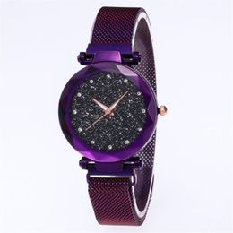 Diamant ciel étoilé cadran montre belle violet Quartz femmes montre dames montres mode femme montre-bracelet décontractée 346h