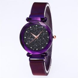 Diamante estrelado céu dial relógio bonito roxo quartzo feminino relógio senhoras relógios moda mulher casual relógios de pulso 288v