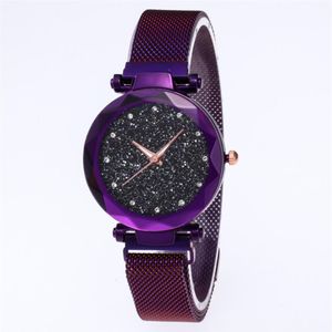 Diamant ciel étoilé cadran montre belle violet Quartz femmes montre dames montres mode femme montre-bracelet décontractée 242e