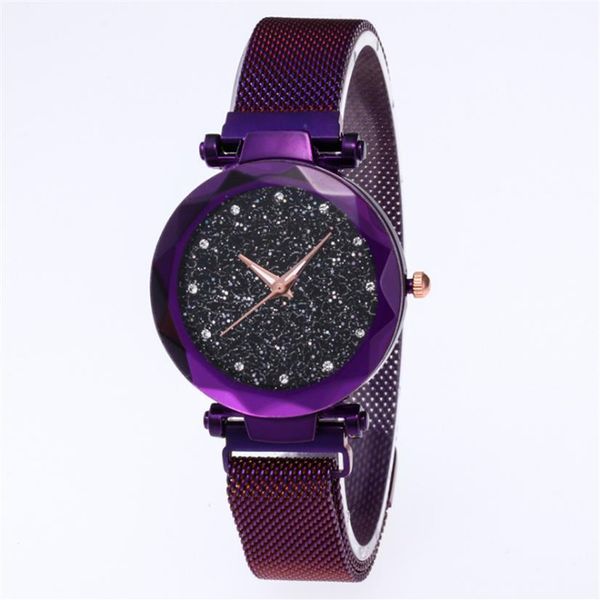 Diamond Starry Sky Dial Watch Beautiful Purple Quartz Womens Watch Relojes de mujer Fashion Woman Casual Wristwatches266k