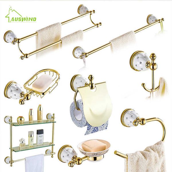 Ensembles d'accessoires de salle de bain DiamondStars Cristal Laiton Or Ensembles de quincaillerie de salle de bain Produits de salle de bain muraux SH190919