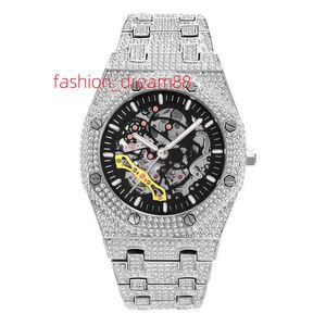 Montre-bracelet pour hommes, bracelet en diamant, Style Hip Hop, bijoux automatiques, cadran squelette, montre mécanique pour hommes