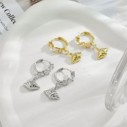 Boucles d'oreilles en diamant Édition coréenne pour femmes Instagram Instagram Long Style 18K Zircon Earge Boucle d'oreille