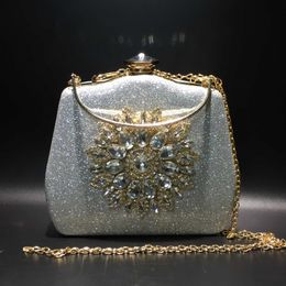 Sac de dîner clouté en diamant, sac de banquet de bijoux de tournesol, sac à main de mariée avec chaîne en cuir PU, petit carré pour femmes 231108