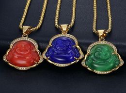 Diamond Colliers de pendentif Bouddha en diamant avec une chaîne plaquée or en acier inoxydable bijoux de pierres précieuses incrustées Wholesa4813734