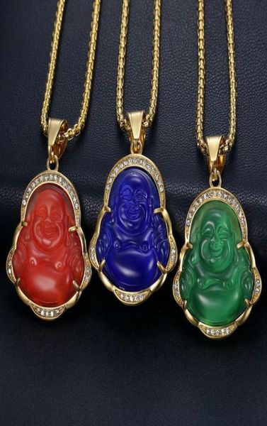 Diamond Colliers de pendentif Bouddha en diamant avec une chaîne plaquée or en acier inoxydable bijoux de pierres précieuses incrustées Wholesa7819862