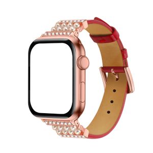 Bracelet en cuir de perle clouté de diamant pour Bracelet de montre Apple 41mm 45mm 44mm 42mm 40mm 38mm Bracelet de luxe pour femmes Bracelet Iwatch série 7 6 5 4 SE accessoires de bracelet de montre