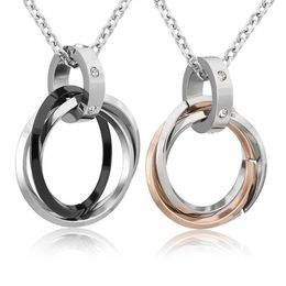 Colliers de pendentif à trois anneaux diamants somptueuses bijoux femmes hommes hip hop titane romanium en acier roman couple pendentif collier 204w