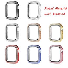 Diamond Watch Case con Protector de pantalla de película para Apple Iwatch Serie 5/4/3/2/1 Cajones de cobertura completa 38 40 42 44 mm incluyendo paquetes de color minorista
