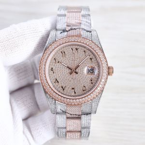 Montre de luxe en diamant pour hommes, mouvement mécanique automatique, étanche, bracelet décontracté, saphir, acier inoxydable, 41mm