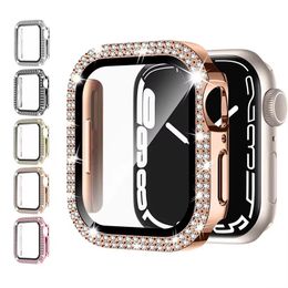 Estuche de vidrio Diamond Watch para Apple Watch Series 8 7 6 5 4 3 2 1 Cubierta 49 mm 38 mm 40 mm 41 mm 45 mm 44 mm Protector de pantalla de vidrio templado 3D de marco completo