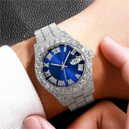 Diamond Watch Greed Out Watch Moissanite Watch Mens Luxury Hip Hop Water Proof Watches de acero inoxidable Men de reloj de cuarzo de cuarzo de cuarzo novio
