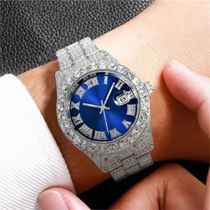 Diamond Watch Iced Out Watch Moissanite Watch Mens Luxury Hip Hop Water Proof Brand Watches roestvrijstalen ronde Clock Men Quartz polshorloges Geschenk vriendje