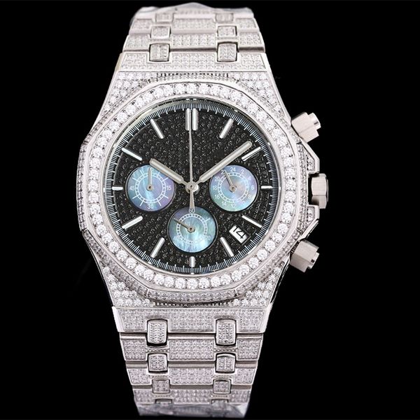 Diamond Watch Men Mouvement Quartz Mouvement de luxe, montre à 40 mm en verre saphir argenté Bracelet en diamant étanche multiproprié plusieurs couleurs de haute qualité Montres de diamants de haute qualité