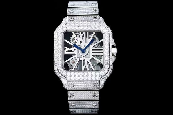 Montre diamant montre homme mouvement mécanique entièrement automatique Swarovski design évidé 40mm miroir saphir étanche