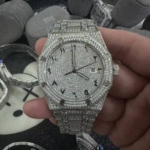 Reloj de acero 904L con diamantes, relojes para hombres, lentes de cristal de zafiro, resistente al agua y al sudor, circonita cúbica, movimiento mecánico automático, relojes de lujo, relojes de pulsera