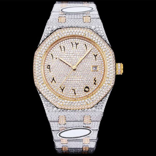 Reloj de diamantes para hombre 41 mm Mecánico automático 3120 Movimiento Relojes de diseño de lujo Correa de acero inoxidable de alta calidad Reloj de pulsera impermeable Reloj Moissanite 857