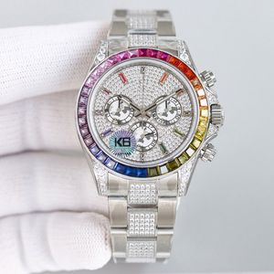 Diamond Watch Heren automatisch mechanisch 7750 Timingfunctie Horloges Saffier 41 mm polshorloge met met diamanten bezaaide stalen armband Luxe horlogebandje