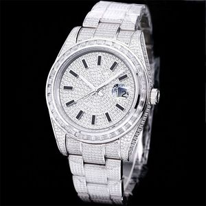 Diamond Watch Mens Automatic Mechanical Watches 41mm Sapphire avec bracelet en acier étouffé de diamants