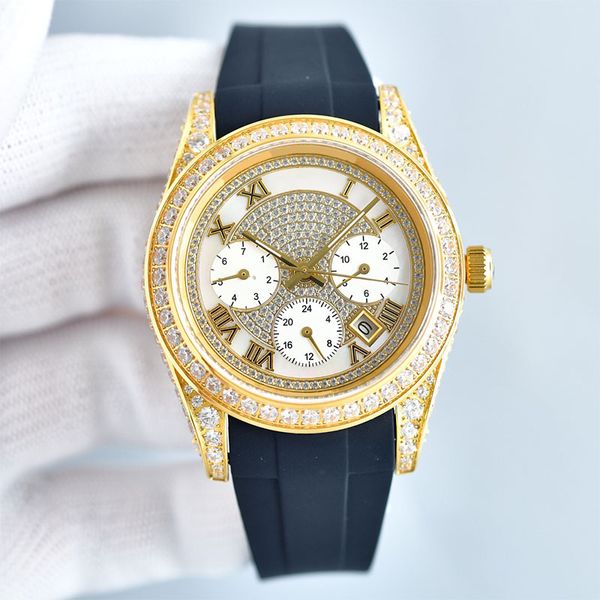 Reloj de diamantes Relojes de lujo para hombre 40 mm Cristal de zafiro Semana Fecha Indicación Movimiento mecánico automático de alta calidad Correa de caucho Reloj de pulsera Montre de Luxe