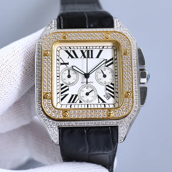 Reloj de diamantes Cronógrafo de cuarzo para hombre 45 mm Zafiro Negocio Esfera completa con diamantes Reloj boutique para hombre Acero inoxidable de alta gama con tendencia de moda de lujo