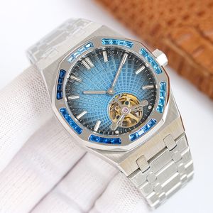Diamond Watch Herenhorloge Automatisch mechanisch uurwerk Saffier Roestvrij stalen band Waterdicht Modieuze horloges Montre De Luxe 41 mm