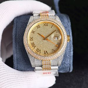 Montre en diamant pour hommes, montre mécanique automatique, montre-bracelet pour dames, montre de luxe en acier inoxydable pour hommes, montres-bracelets de mode, chiffres arabes, cadran 41mm