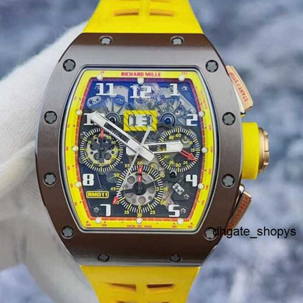 Reloj de diamantes RM Reloj de pulsera RMwatch Reloj de pulsera RM011 Círculo de cerámica Marrón Amarillo Color a juego Función de tiempo Hueco