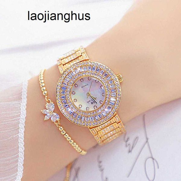 Reloj de diamantes Relojes para mujer Relojes de diamantes completos con esfera grande para mujer Famosa marca de cristal Reloj de pulsera de oro femenino con pulsera Reloj único para mujer 210527