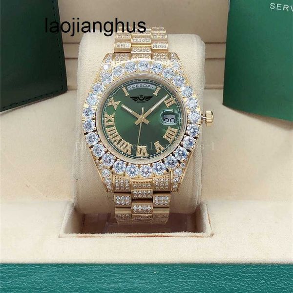 Reloj de diamantes Relojes para mujer Reloj de diamantes completo 218238 Bisel de diamantes grande 43 mm Esfera romana Oro amarillo Hombres Hombres 2813 Relojes mecánicos automáticos Reloj de pulsera Dai verde