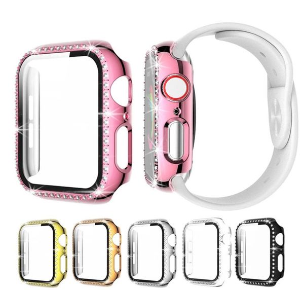 Boîtier de montres en diamant pour Apple Watch couvre 38 mm 42 mm 40 mm 44 mm bande en verre trempé couvercle de protection d'écran iWatch série 5 4 3 21703019
