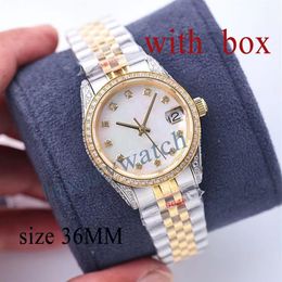 Diamond kijkt Moissanite Automatic horloges Rose Gold Maat 36 mm Sapphire Glass 50m Waterdichte Designer Designer Designer Watch Womens Orolo252B