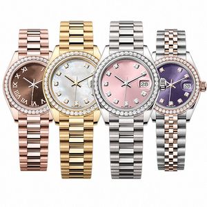 Diamond Montres Femmes Moisanite Femme Iced Out Reloj Lujo Automatic 31 mm Rose Gold Datejuste Mouvement mécanique Wristwatch M9TN #