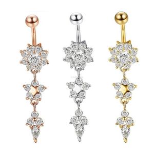Diamond Water Drop Belly Ring Gold Stainless Steel Body Puncture Bell Button Rings Nail voor Vrouwen Mode-sieraden Will en Sandy cadeau