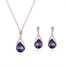 Diamond water drop ketting oorbellen sieraden set voor vrouwen mode sieraden wil en zandcadeau