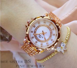 Diamond Women Luxury Brand Bs Rhingestone Elegant Ladies Quartz Watch Gold Bijoux de haute qualité Bracelet Cost Watch FA1506