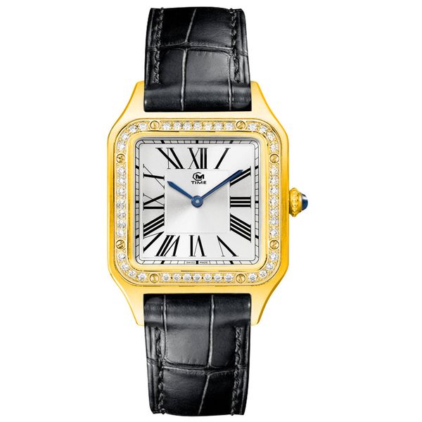 Diamond Women's Watch Quartz Movement Cow Leather Watch Band Sapphire Glass étanche adapté au cadeau d'anniversaire de mariage