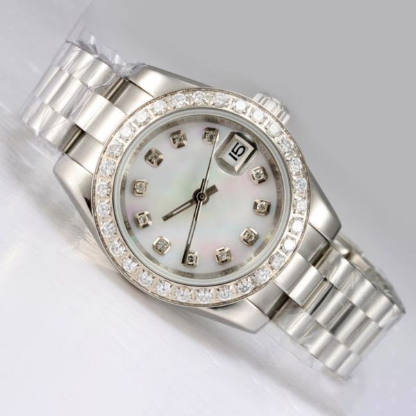 Diamond Wallwatch Best Diamond Watch Watch Luxury Gold Gold Watch Automatic Diamond Bisel y marcado con Mop Dial Women Diseño Diamond Womens Watch 26 mm