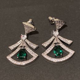 Pendientes vintage de piedra verde con circonita de diamante, aretes colgantes de diseñador de lujo para mujer, regalos para niñas, poste de plata s925