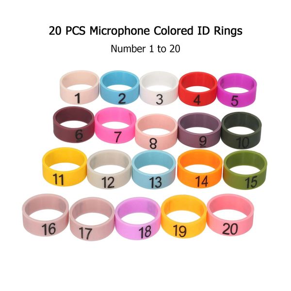 Diamonds 20 pièces anneaux d'identification colorés pour microphone numéro anneau en silicone souple multicolore pour distinguer les différents microphones (couleur aléatoire)