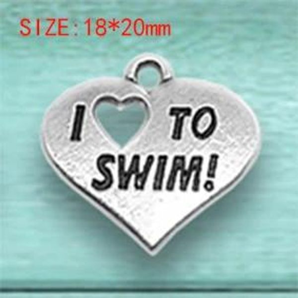 Diamants 2022 Personnalisé le charme de disque de survivant et le pendentif de coeur I Love Swim pour la fabrication de bijoux à bricoler soi-même, breloques de sport en gros