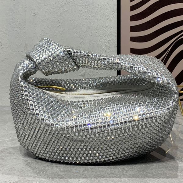 Diamants pochette noué sac à main sac à main plissé sac fourre-tout dame poignet portefeuille fermeture éclair matériel métal miroitant femmes plaine sacs à main