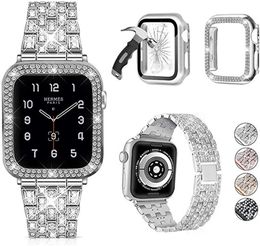 Diamonds Designer Watchband Case Correas para Apple Watch Band Series 8 7 6 5 4 Mujeres Lady Diamond Bands Correa iWatch 6 39mm 40mm 42 44MM 45mm 41mm Pulsera de acero inoxidable