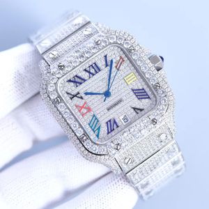Diamanten Nieuw horloge Moissanite -versie Rose Gold Mixed Sier Skeleton Pass Test Quartz Beweging Top mannen Volledig ijsje Sapphire -horloges met Box 950518 ES