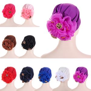 Diamanten roze bloem tulband vrouwen moslim hijab binnen hoed beanies motorkap onderstreping chemo cap kanker hoofddoek haarverlies hoofddeksel