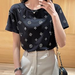 Diamants t-shirt femmes coton vêtements mode coréenne t-shirt été hauts Vintage à manches courtes t-shirt